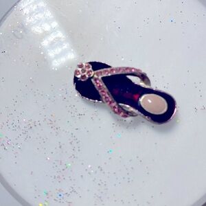Adorable little sandal pendant. Red sole. Pink rhinestones.